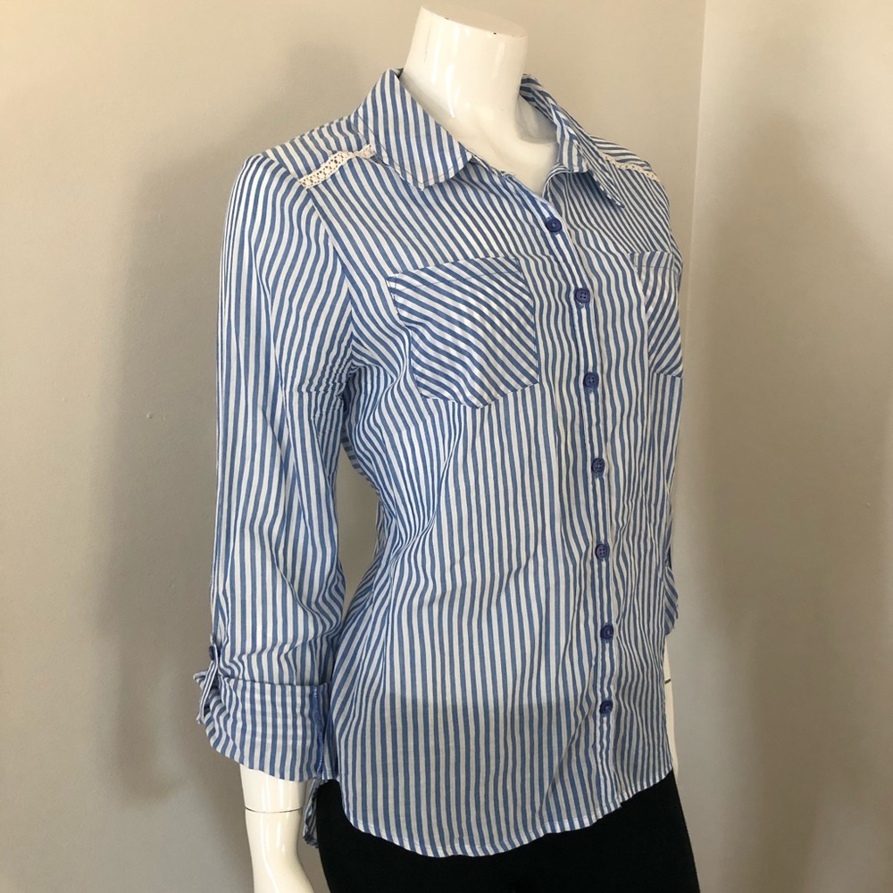 Red Camel Blue and White Striped Button Down Shirt